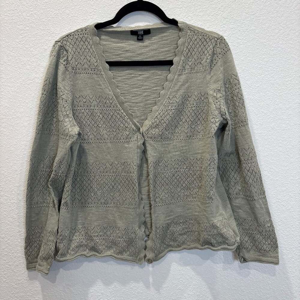 Frye Knit Button Front Cardigan Sweater – Sage Green (XL)